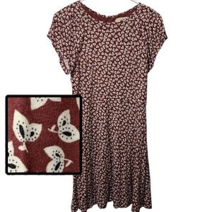 Ann Taylor Loft Midi‎ Dress Women Sz S Petite Stretchy Leaf Jersey Knit Comfort